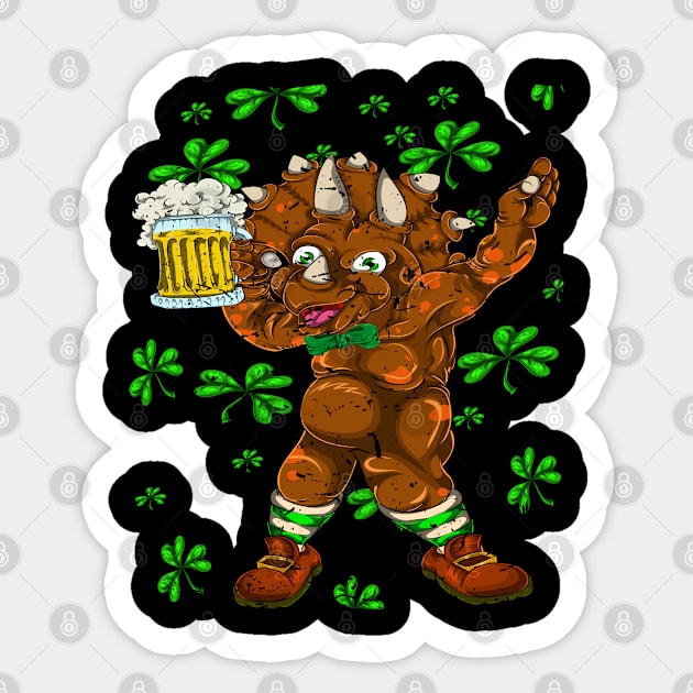 Dinosaur Triceratops Drinking Beer Vintage Shamrock Saint Patricks Day Sticker by ShirtsShirtsndmoreShirts